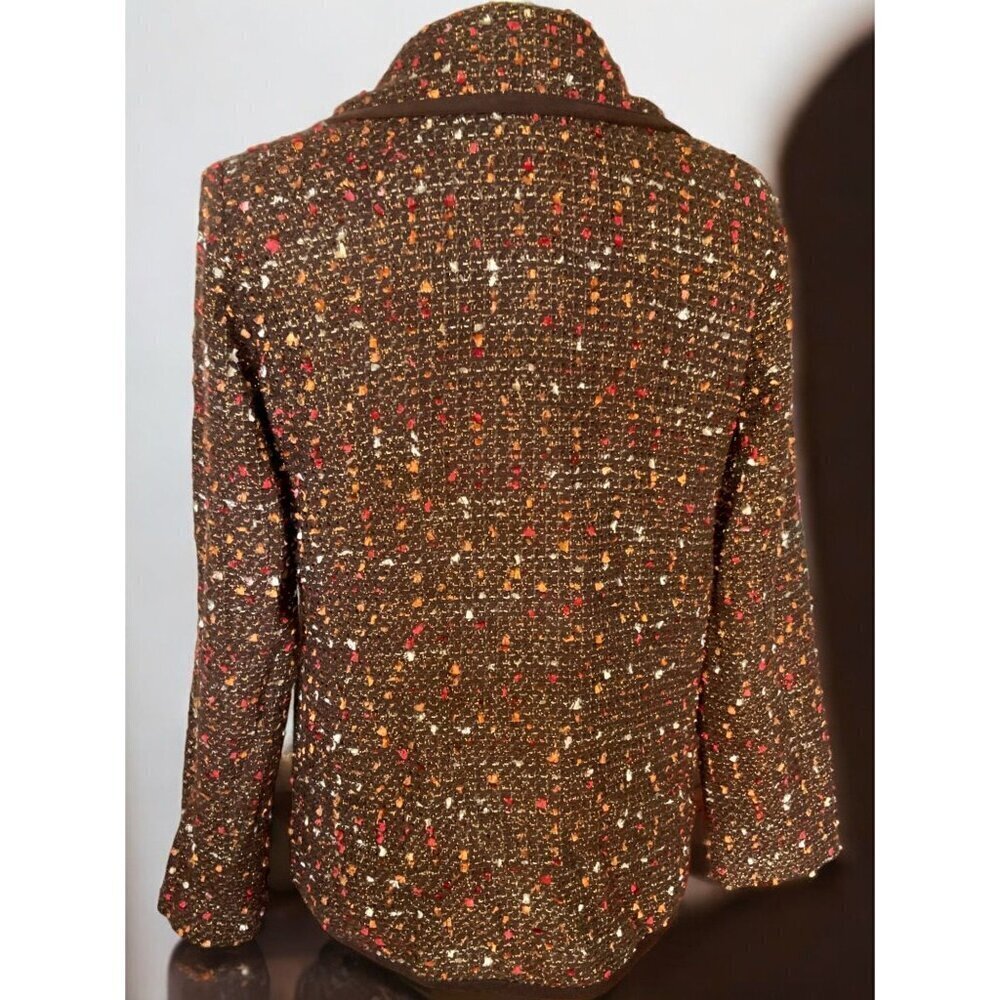 Susan Graver Style Long Sleeve Metallic Brown Multicolor Tweed Button up Small - Picture 5 of 9